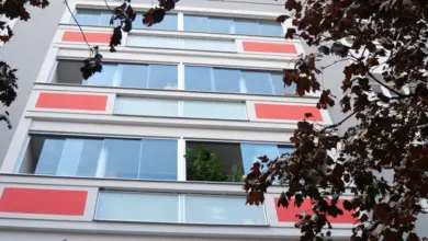 Apartment building facade with balconies