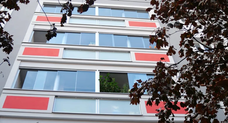Apartment building facade with balconies