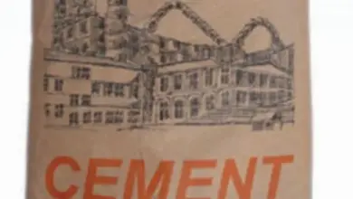 Pytel s cementem a ilustrací továrny na pozadí.