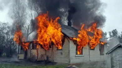 House fire with flames and smoke