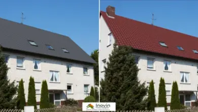 Příklad kombinace barev střechy s fasádou: šedá vs červená.