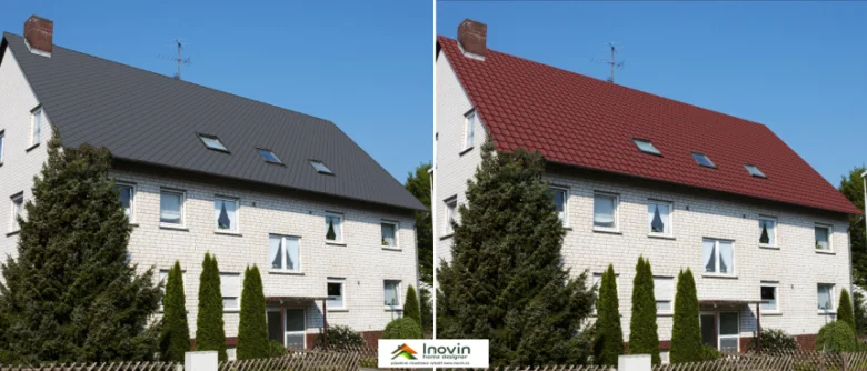 Porovnání barev střechy domu: šedá vs červená dlaždice.