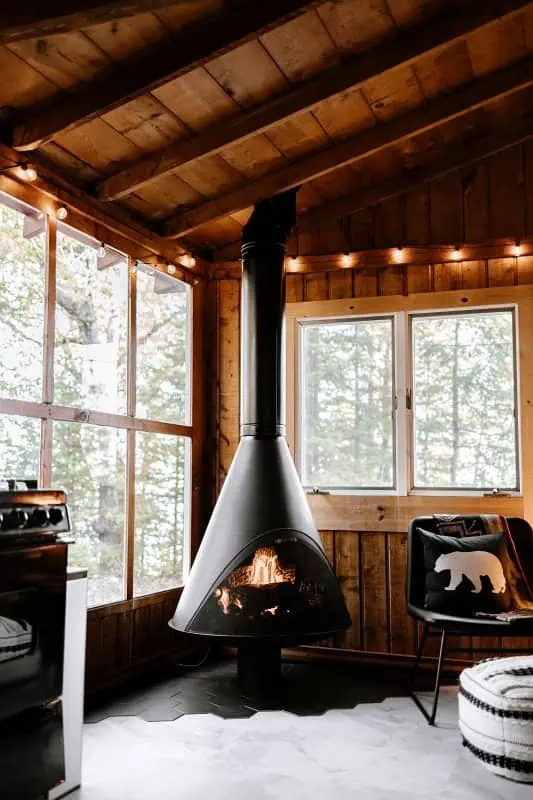 Wood stove on floor protection mat
