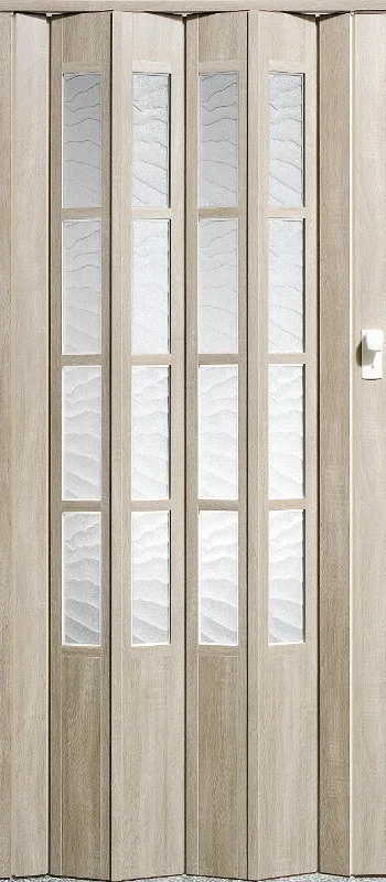 Skládací dveře harmonika s matným sklem v uzavřené poloze.