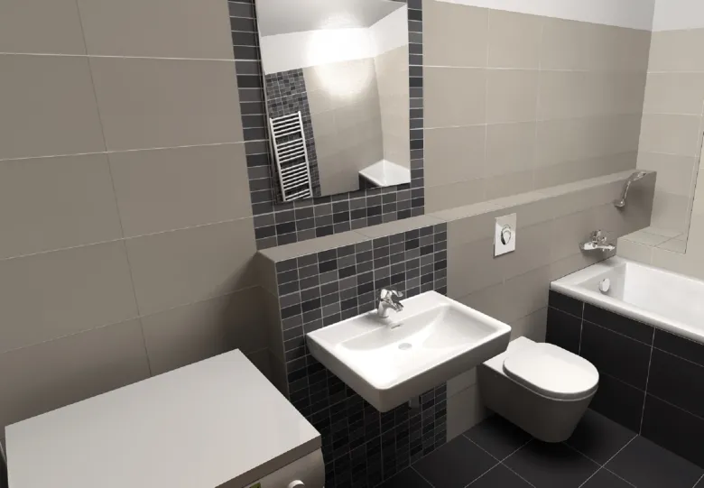 Moderní koupelna s umyvadlem a WC pro venkovský dům.