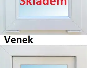 Vnitřní i vnější pohled na bílé plastové dveře nebo okno.