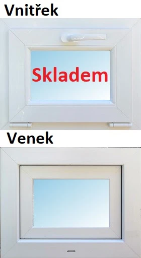 Vnitřní i vnější pohled na bílé plastové dveře nebo okno.