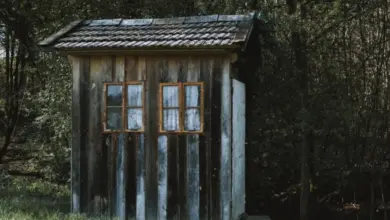 Dřevěná kulna postavená vlastními rukama uprostřed lesa.