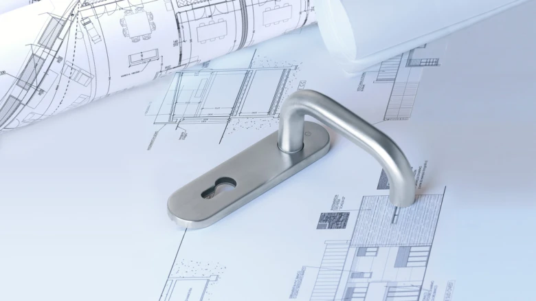Rukojeť protipožární dveře na architektonických plánech.