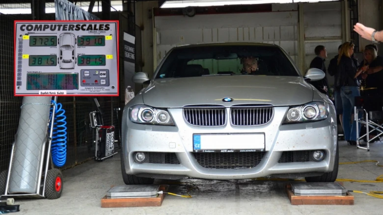 Silver bmw on scales