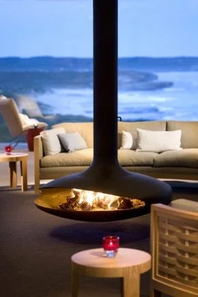 Hanging fireplace with flames