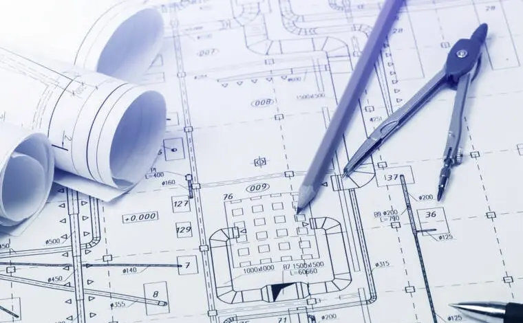Architektonické plány s nástroji pro výpočet zdiva.