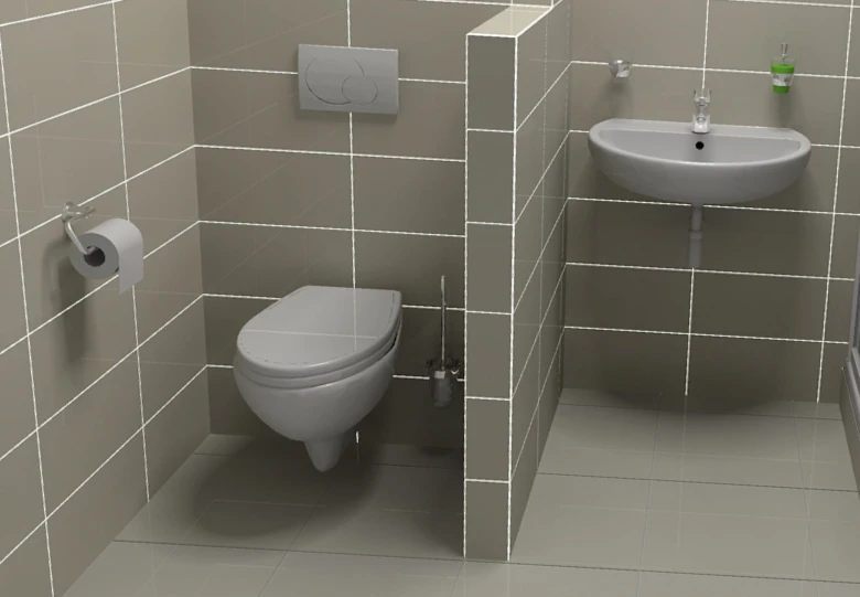Závěsné WC v koupelně s viditelným montážním systémem.