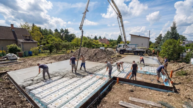 Concrete slab foundation construction